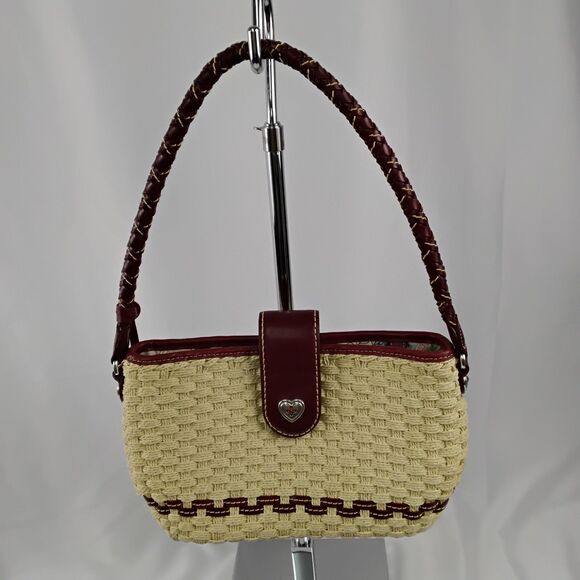 Brighton Woven Straw Shoulder Bag with Red Leather Strap and Trim - Picture 1 of 3
